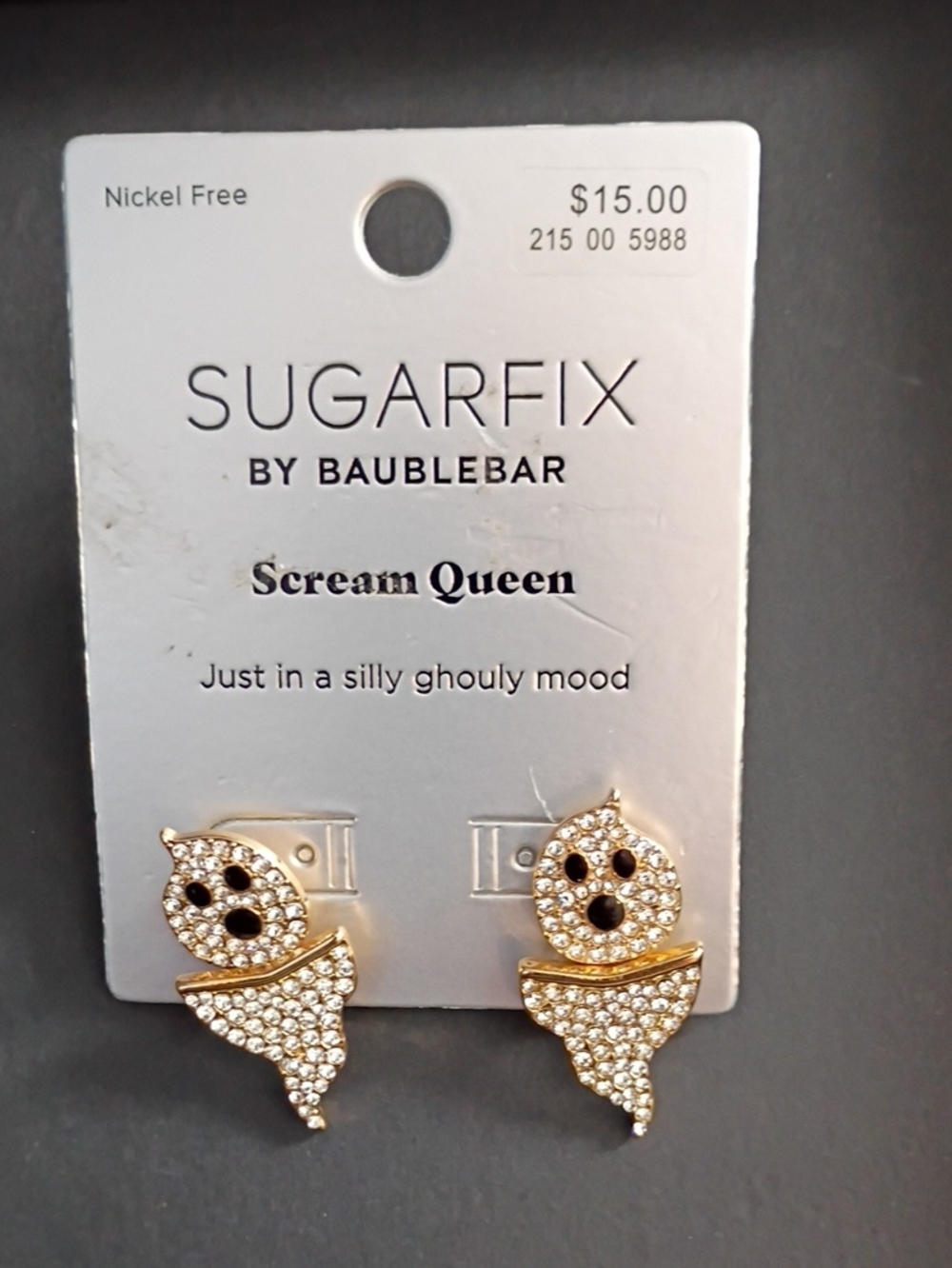 Scream Queen Gold Crystal Ghost Stud Earrings - Gold